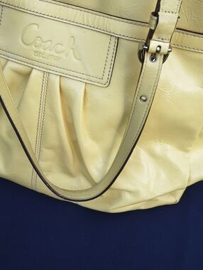 Coach Lemon Yellow Leather Tote with Front Logo Panel